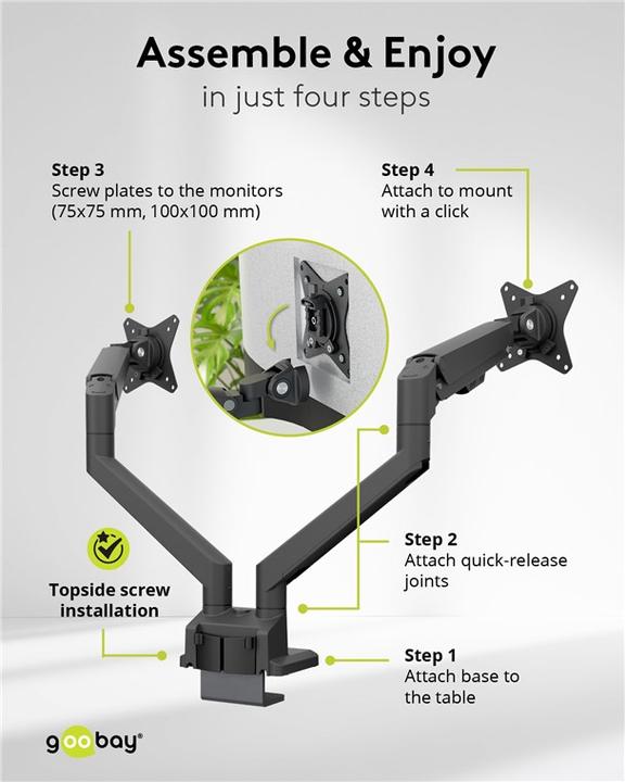 Actual product image Goobay Double monitor mount with gas pressure spring, black (Table, 31.89")