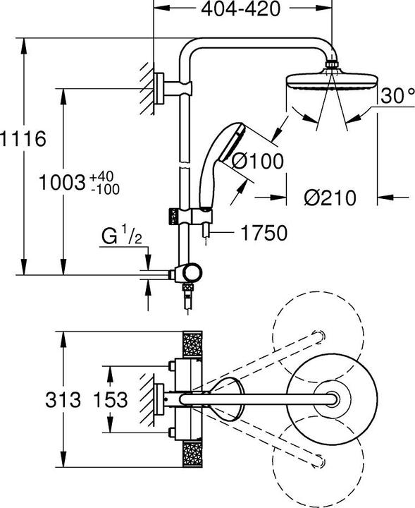 Image du produit Grohe Vitalio Start 210 QuickFix Duschsystem, Thermostatarmatur, energiesparend, 153mm Stichmass, (CH), ma