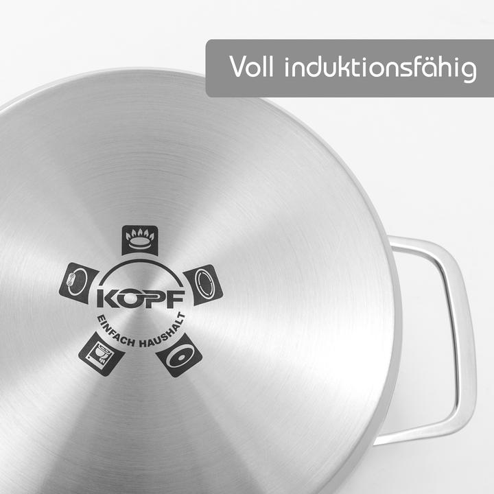 Actual product image Kopf Topfset Jara aus Edelstahl, Induktion, Kochtopfset mit praktischem Abgiessrand, 9-teilig (24 cm, Pot, Stainless steel)