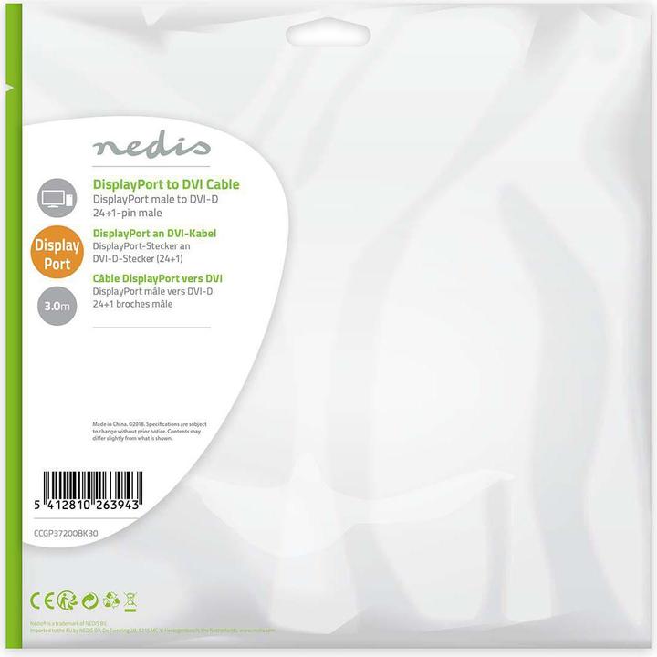 Actual product image Nedis Video cable DVI-D (M) to DisplayPort (M) (3 m, DisplayPort)