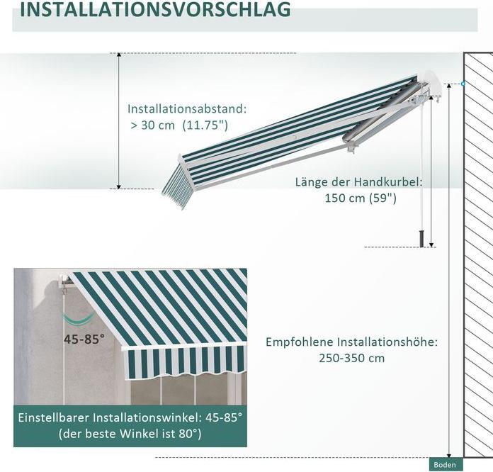 Image du produit Swisshandel24 Gelenkarmmarkise 4m mit Handkurbel Alu Weiss+Grün 395x245 cm (2.45 m)
