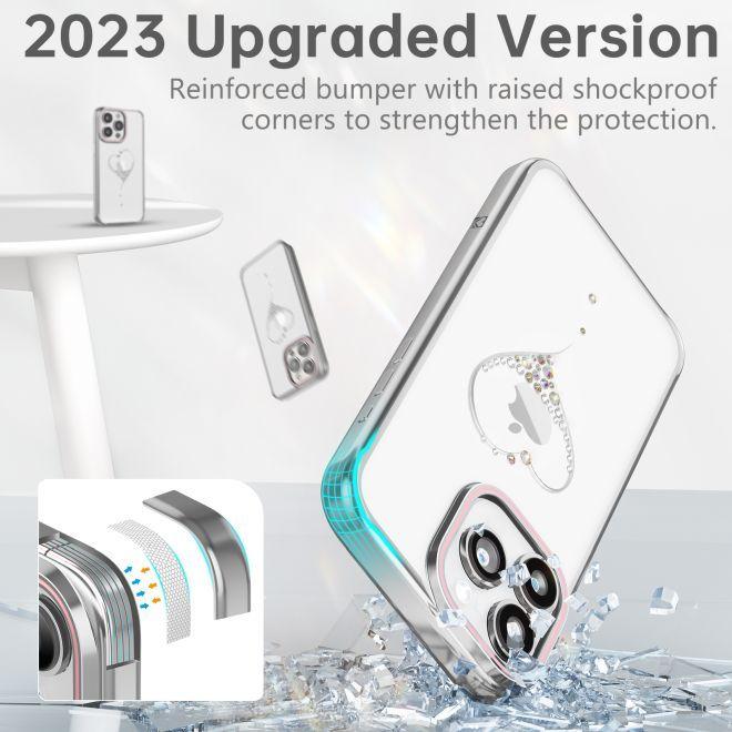 Image du produit Kingxbar Coque en silicone Wish Series avec cristaux pour iPhone 15 Pro Max - argent (Apple iPhone 15 Pro Max)