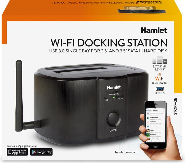 Immagine prodotto Hamlet Wi-Fi Docking Station per hard disk sata da 2,5" o 3,5" (1 Porti)
