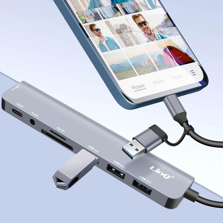 Actual product image LinQ IT7948 8-in-1 USB hub (USB-A, USB-C, 8 Ports)