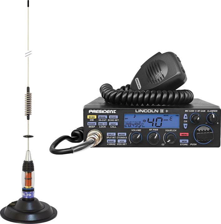 Actual product image PNI CB President LINCOLN II radio package + CB antenna ML70, length 70 cm, 26-30 MHz, 200 W (0.00 km)