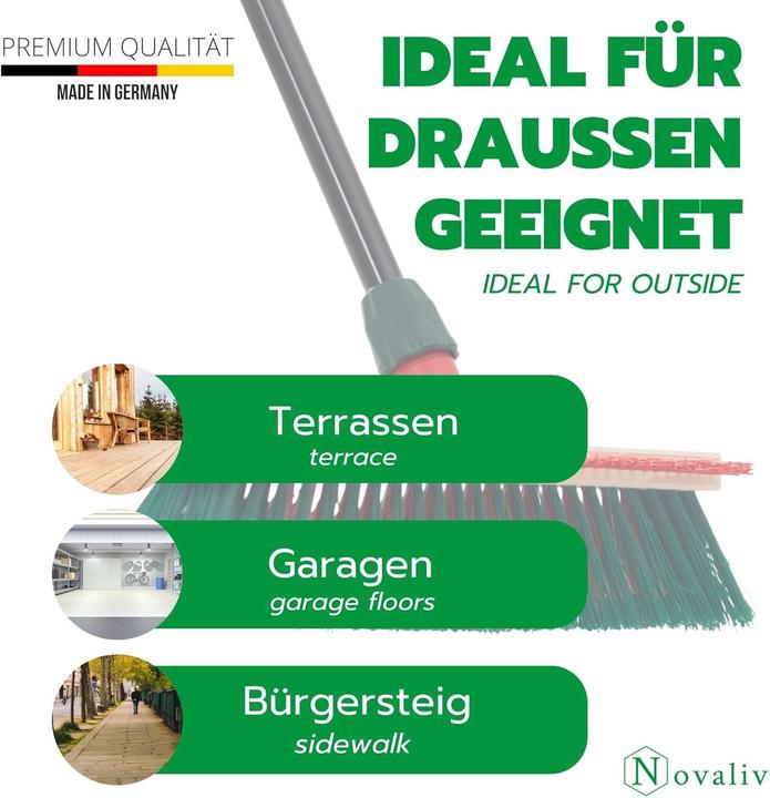 Actual product image Novaliv Gartenbesen mit Stiel und Kratzleiste 40 cm Elaston Borsten Besen draussen Strassenbesen mit S (1 pcs.)