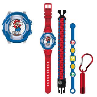 Produktbild Accutime Armbanduhr Set Super Mario mit Accessoires, Kinder LCD-Uhr mit digitaler Anzeige, blinkende