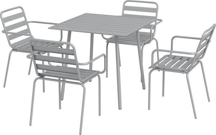 Immagine prodotto Swisshandel24 Set di mobili da giardino Tavolo da pranzo 4 sedie impilabili Acciaio grigio chiaro (80 cm)