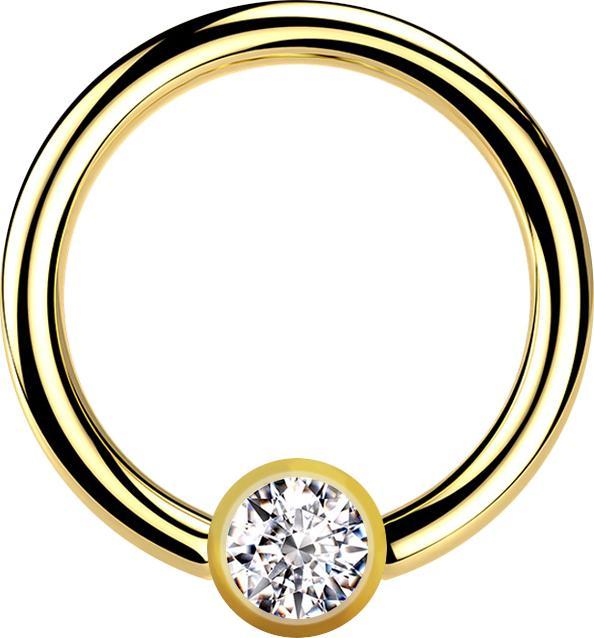 Image du produit Star Piercing Micro Ball Closure anneau doré avec cristal boule argenté (Acier chirurgical 316L)