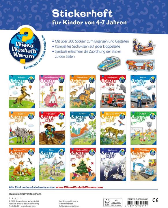Actual product image Ravensburger Why? Why? Why? Sticker booklet: Emergency vehicles