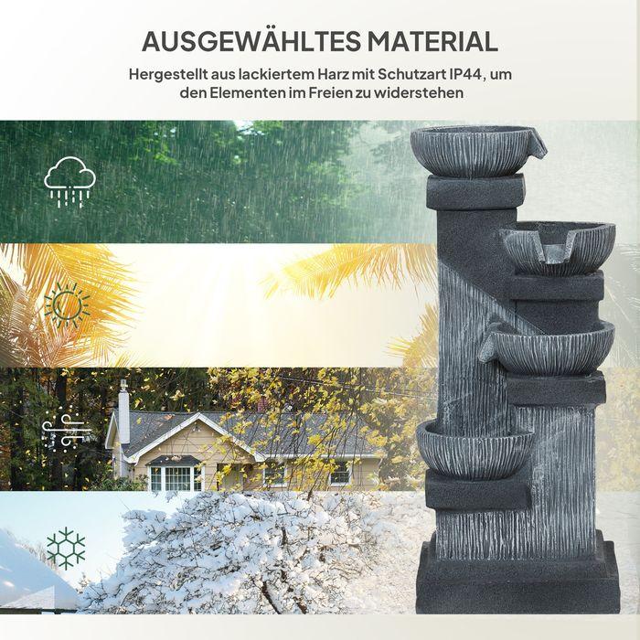 Immagine prodotto Swisshandel24 Springbrunnen Kunstharz mit LED Beleuchtung Pumpe Steinoptik 38x36x85 cm Grau
