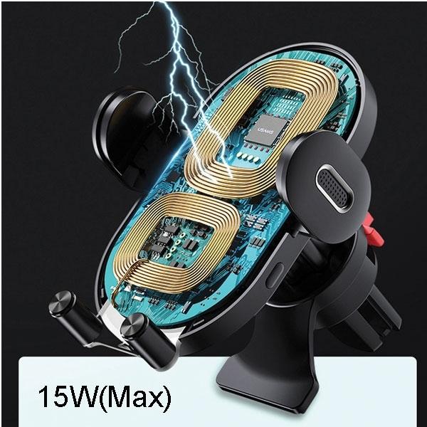 Actual product image Usams Uchwyt indukcyjny US-CD132 15W Automatic do kratki went. czarny/black CD132ZJ01