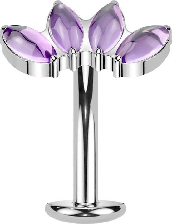 Produktbild Star Piercing Threadless Labret-Stab Banane silber vier Ovale Amethyst Steine (Titan G23)