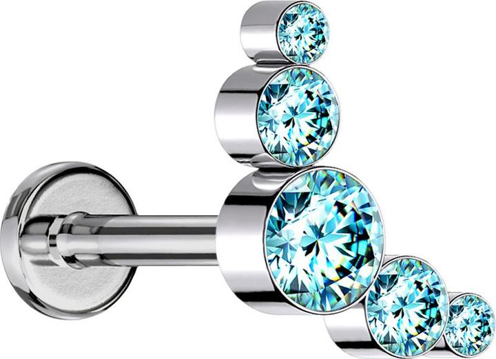 Image du produit Star Piercing Micro Threadless Labret argenté cinq cristaux aqua (sans laiton, Titane G23)