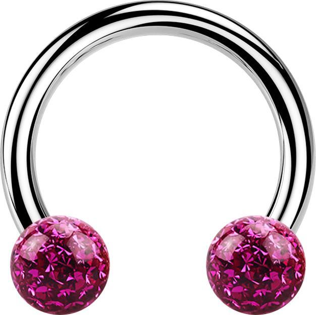 Produktbild Star Piercing Circular Barbell silber mit zwei Kristall Kugeln fuchsia Epoxy Schutzschicht (Chirurgenstahl 316L, ohne Messing)