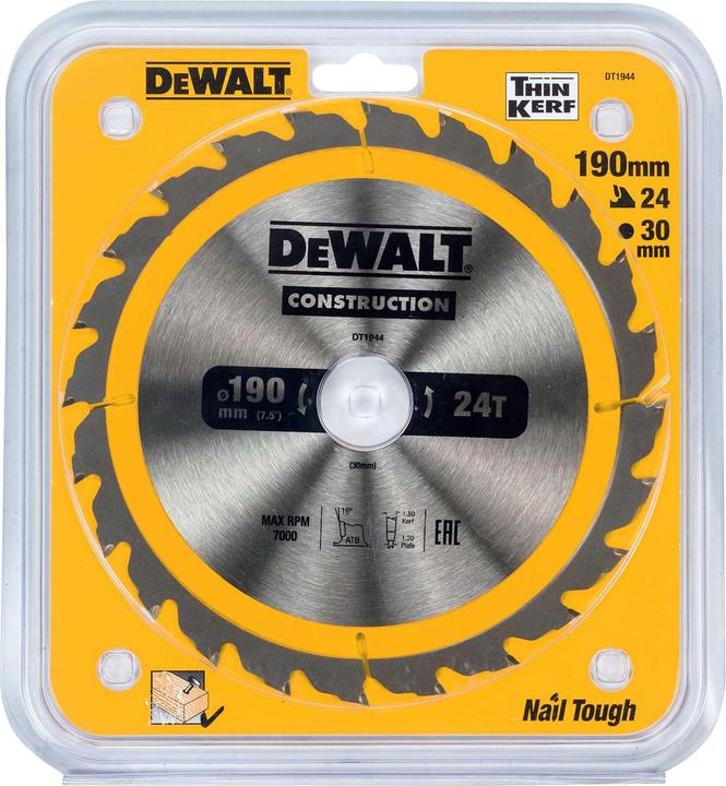 Actual product image DeWalt Tungsten carbide circular saw blade, Ø 190mm