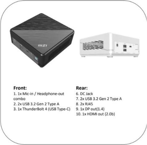 Produktbild MSI PC CUBI 5 I5 8G 512G BK FREEDOS I5-1235U SSD M.2+2,5 BLACK FREEDOS (Intel Core i5-1235U, 8 GB, 512 GB, Intel Iris Graphics)