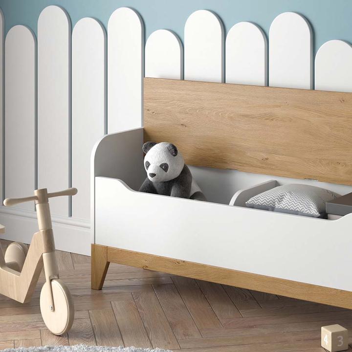 Immagine prodotto VitaliSpa Spielzeugtruhe Malia, Weiss/Eiche, 107.2 x 50 cm mit Sitzbank
