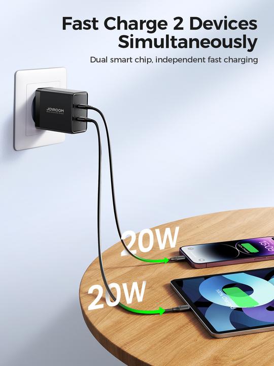 Image du produit Joyroom JR-TCF09 chargeur rapide 2x USB-C 40W - noir (40 W)
