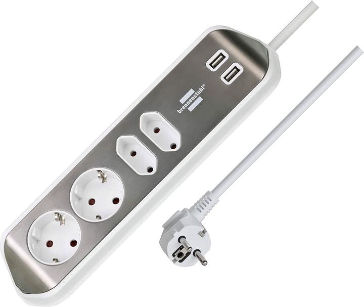 Image du produit Brennenstuhl Bâti de prises d'angle (4 x, CEE 7/16, USB, 2 m)