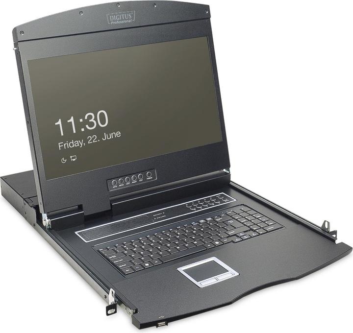 Produktbild Digitus Modulare Konsole mit 483cm 19Zoll TFT 16 Port Cat.5 KVM & Touchpad deutsche Tastatur RAL...