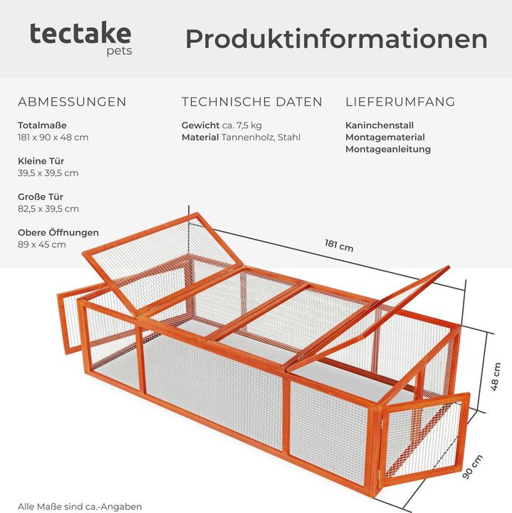 Actual product image tectake Kaninchenstall mit 4 Türen 181x90x48cm