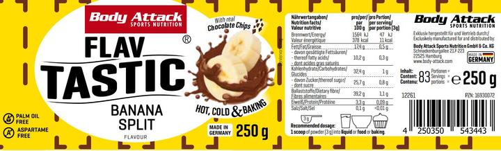 Nährwerte und Zutaten Body Attack Flav Tastic (250g Dose) (banana split, 1 Stk., 250 g)