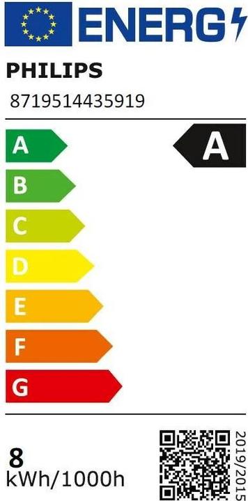Energy Label Philips LED Lamp Bulb Shape E27 7,3 Watt Clear Warm White Filament (E27, 7.30 W, 1535 lm, 1 x, A)