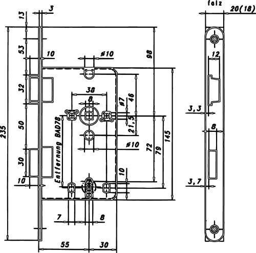 Produktbild Magni Format 4012432200169 – E. Schl. Innent. 55/78WC oAb. 20 eck silb. R (Einsteckschloss)