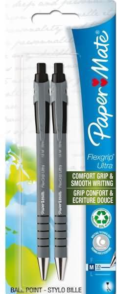 Produktbild Paper Mate Kugelschreiber Flexgrip Ultra RT M 2er schwarz Blister (Schwarz, 2 x)