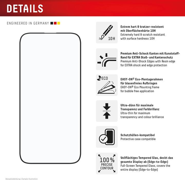 Valori nutrizionali e ingredienti Displex Vetro Premium, vetro blindato Full Cover (1 Pezzo/i, Apple iPhone 16 Plus)