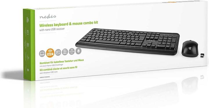 Actual product image Nedis KBMCW100BKDE Mouse and keyboard set Wireless mouse and keyboard connection: USB 800 / 1200 / 160 (DE, Wireless, Cable)