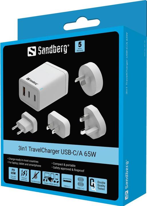 Immagine prodotto Sandberg Caricatore da viaggio 3in1 USB-C/A 65W (65 W)