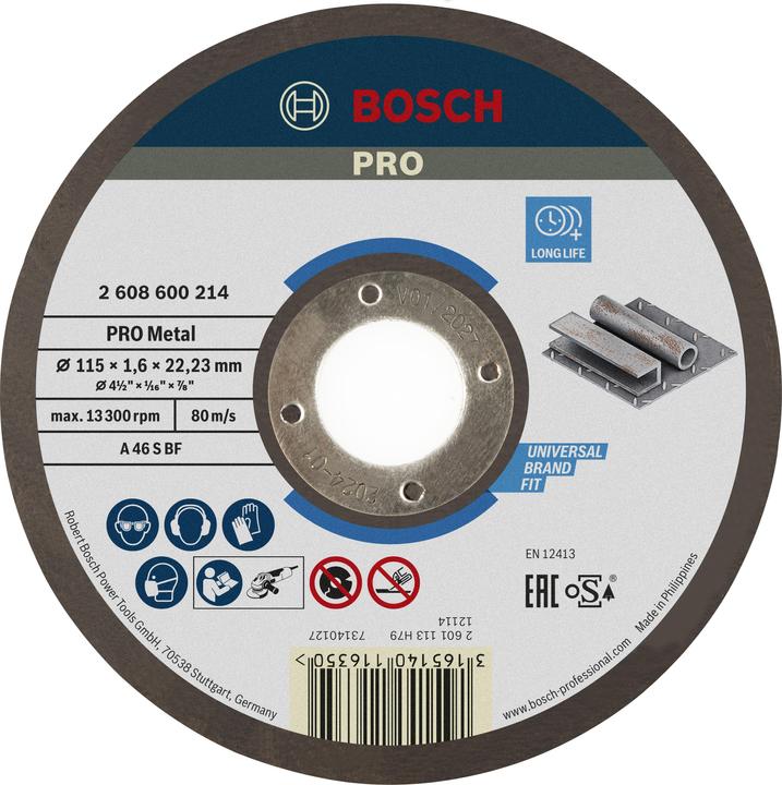 Bosch Professional Zubehör PRO Metal Trennscheibe, 115 x 1,6 x 22,23 mm