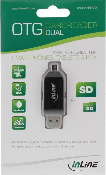 Produktbild InLine Dual Card Reader für SD und microSD (USB 2.0, Micro USB)
