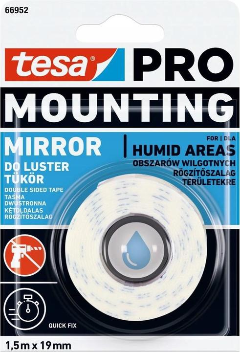 Produktbild tesa 66952 Pro Spiegel Montageklebeband 1,5 m x 19 mm (19 mm)