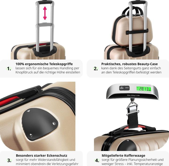 Actual product image tectake Cleo 4-piece with luggage scale (95 l, L (90 - 115l))