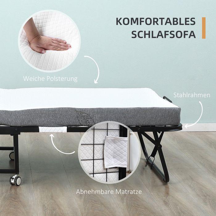 Image du produit Swisshandel24 Lit d'appoint Lit pliant avec roulettes Acier+mousse Blanc+noir 200 x 75 x 42,5 cm (75 x 200 cm)