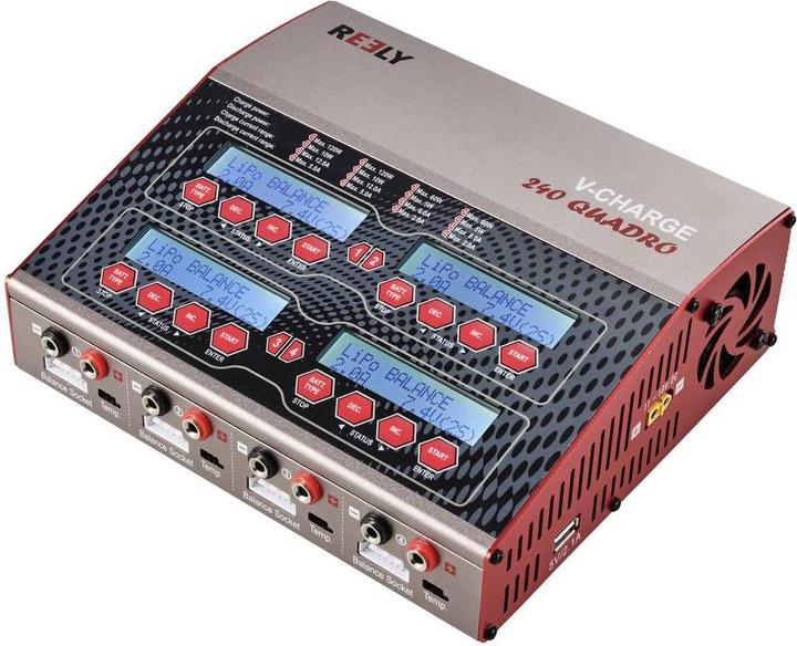 Immagine prodotto Reely V-Charge 240 Quadro, caricatore multifunzione 12 V, 230V 12A LiPo, LiIon, LiFePO, LiH