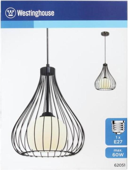 Immagine prodotto Westinghouse Lampada a sospensione Cage Glass Ball Nero Opaco con 1 Lampada (E27)