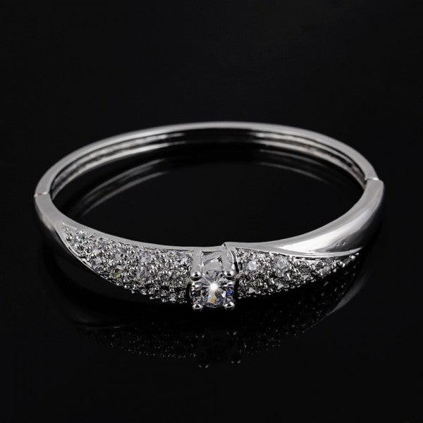 Actual product image Hermex LUXURY Platinum Plated Bangle Bracelet Charms Zirconia - Platinum Silvery (5.50 cm, Copper-nickel alloy)