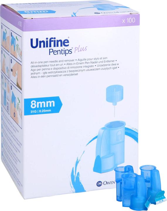 Actual product image Unifine Pentips Plus Needles Insulin Injector 31G 0.25x8mm light blue sterile 100 pcs. (Pen needles + disposable needles)