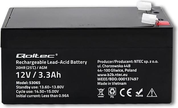 Produktbild Qoltec AGM 53065 (12 V, 3.30 Ah)