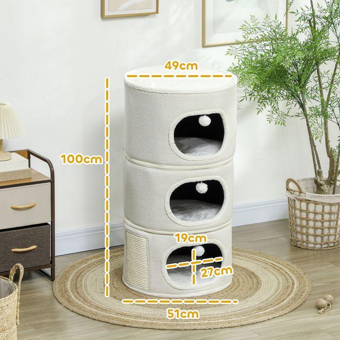 Actual product image Swisshandel24 Kratztonne, 100 cm hoch Katzentonne mit 3 Höhle, Kratzbaum für Katze bis 6 kg (100 cm, Coffee brown+cream white)