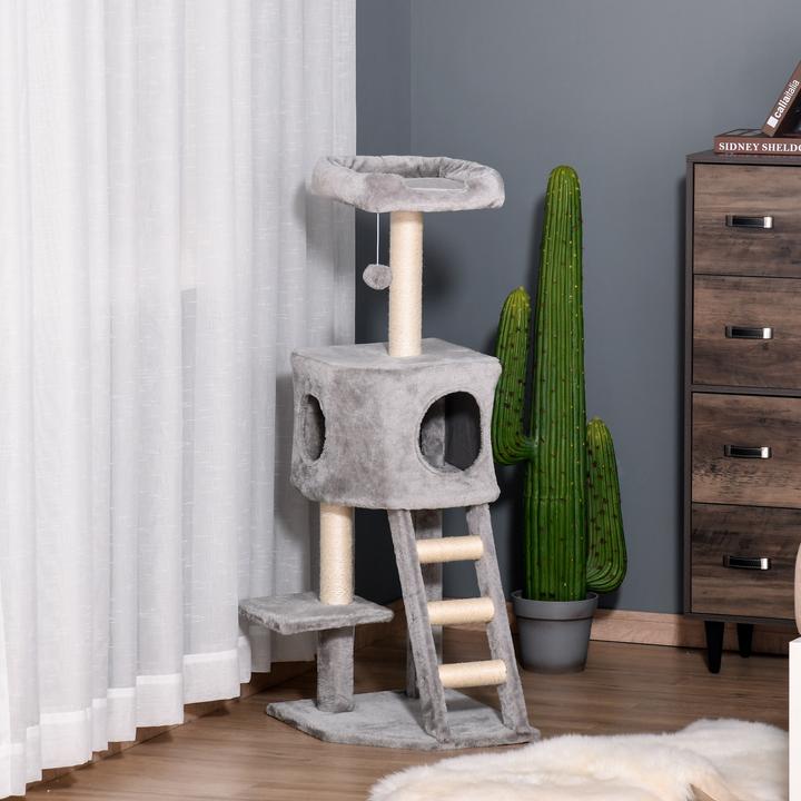 Image du produit PawHut Arbre à chat avec niche pour chat (120 cm, Gris clair)