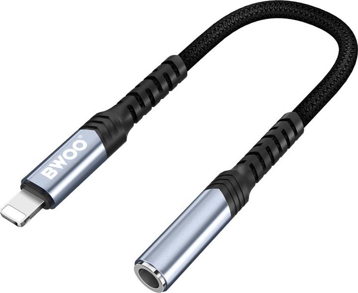 Actual product image Bwoo audio adapter cable BZ48 aux 3,5 mm to lightning black