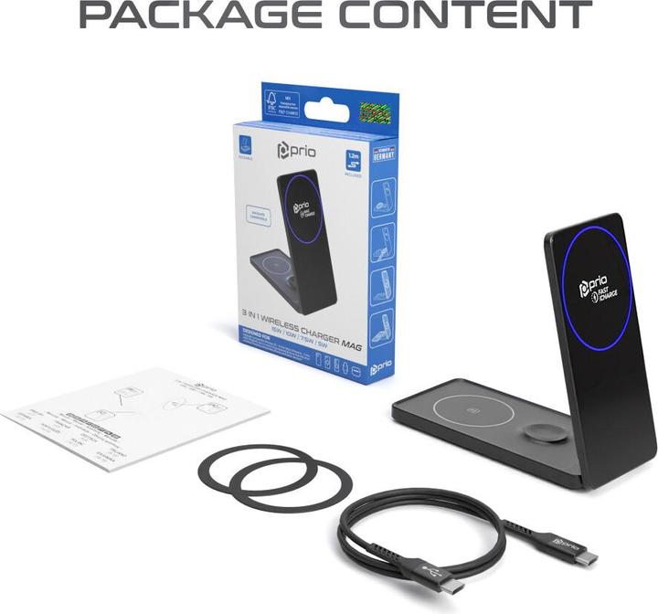 Produktbild prio 3 in 1 kabelloses Schnellladegerät MAG schwarz (15 W)