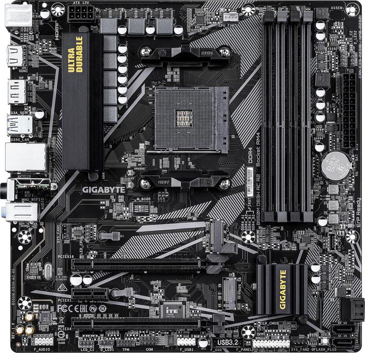 Actual product image Gigabyte Motherboard for Intel processors B550M DS3H AC R2 (AM4, AMD B550, mATX)