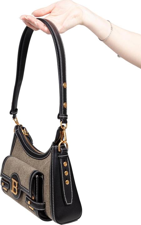 Balmain borsa b-buzz hobo in tele e pelle colore kaki e noir