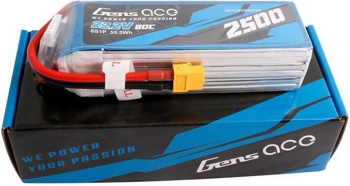 Actual product image Gens Ace 2500mAh 22.2V 80C 6S1P Lipo Battery Pack with XT60 plug (22.20 V, 2500 mAh)